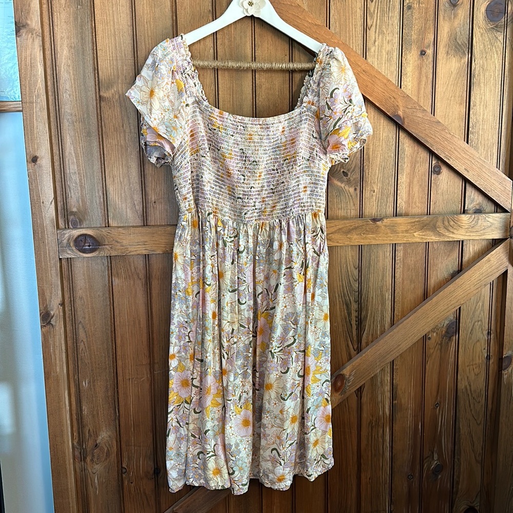 A.n.a Floral Smocked Midi Dress